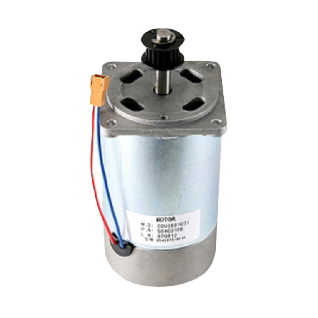 A HYOSUNG belt-driven dispenser main motor, showing a metallic body with a rotor, wiring, and a label with a part number.