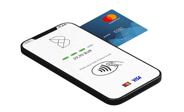 A smartphone accepting a contactless tap-to-pay card payment