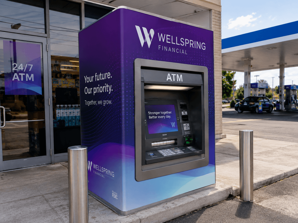 Wraps around ATMs and Advertisements on Screens