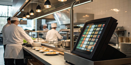 A kitchen display system showing the benefits of digital order management for chefs in a busy restaurant.