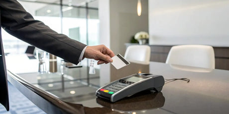Merchant processing a contactless credit card payment.
