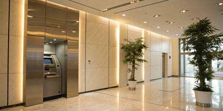 ATM machine in a high-traffic lobby, a smart asset to buy for an ATM business.