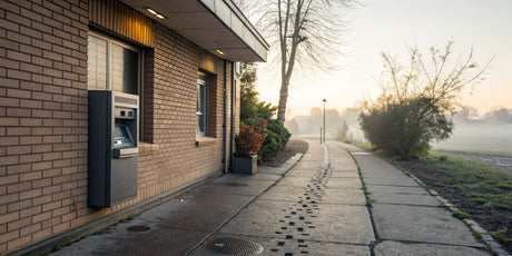 An ATM on an exterior wall, a key asset in learning how to buy an ATM route.