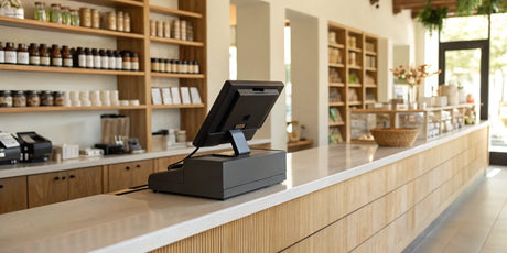 A retail store's point-of-sale system running a store management suite (SMS).