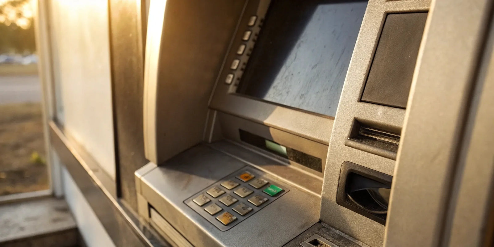 A used ATM for sale showing the condition of its keypad and card reader.